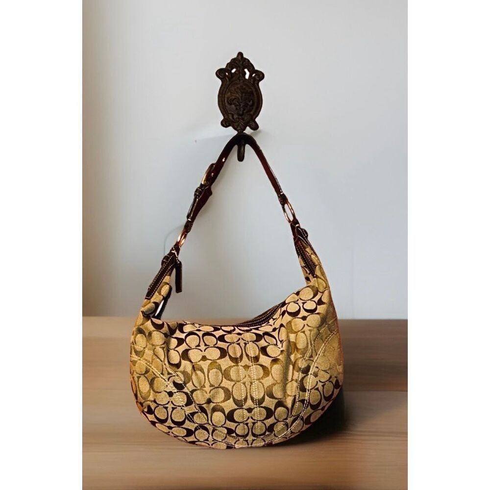 Vintage Y2K Coach Jacquard Hobo Crescent Bag Leather Thick Strap K0632-10075